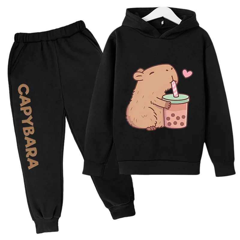 

2025 HOT SALE Capybara kids plus hoodie suit autumn and winter sports sweatshirt pants 2-piece suit for boys and girls