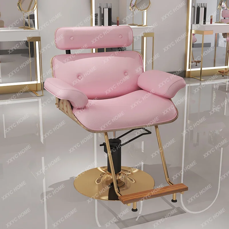 Pink Pedicure Stylist Barber Chair  Luxury Aesthetic Golden Barbers Armchair Rotating Mocho Cadeira Barber Equipment MQ50BC