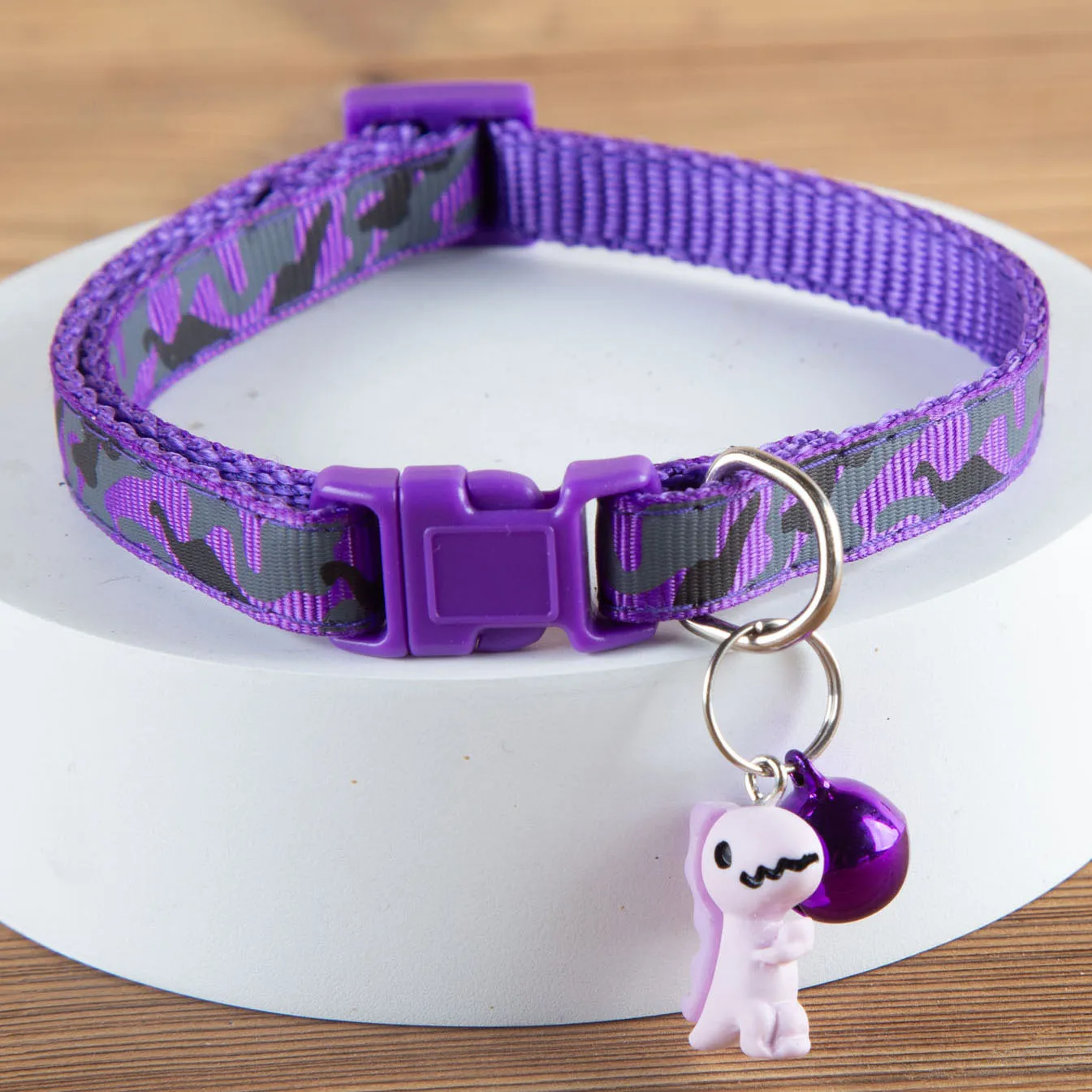 1pc Adjustable Leopard Print Camouflage Pet Collar with Jingle Bell & Cute Dinosaur Pendant - Soft Padded Comfortable Design