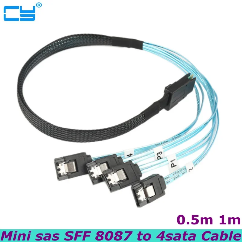 SFF-8087 to 4X SATA Forward Breakout Cable 0.5m, 6Gbps | Two braided cables connect up to 8 SATA drives, with locking latches