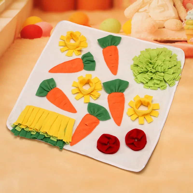 Pet Sniffing Pad Mat Round Carrot Flower Snuffle Mats Little Puzzle Treat Dispenser Bunny Rabbit Chinchillas Guinea Pig Foraging