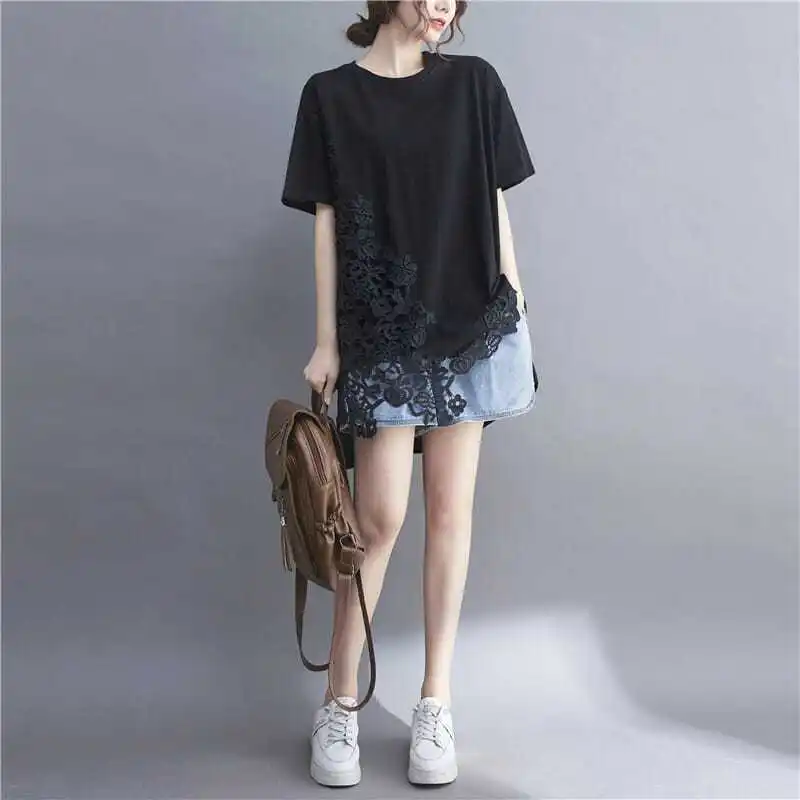 Fashion O-Neck Spliced Lace Hollow Out Irregular Blouses Women's Clothing 2024 Summer New Loose Casual Tops Asymmetrical Shirts