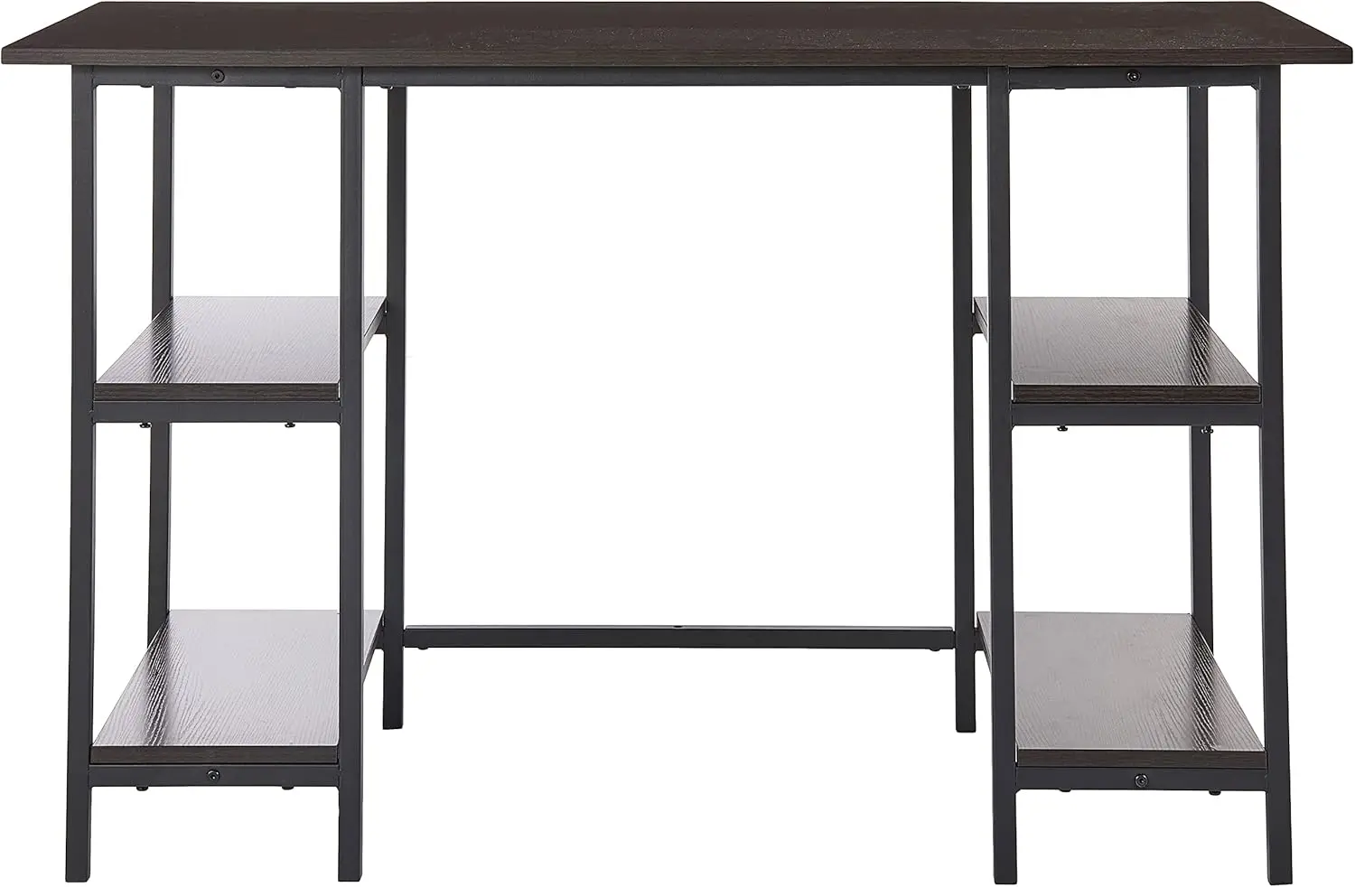 Contemporary Compact Desk Espresso Finish 4 Storage Shelves For Home or Office