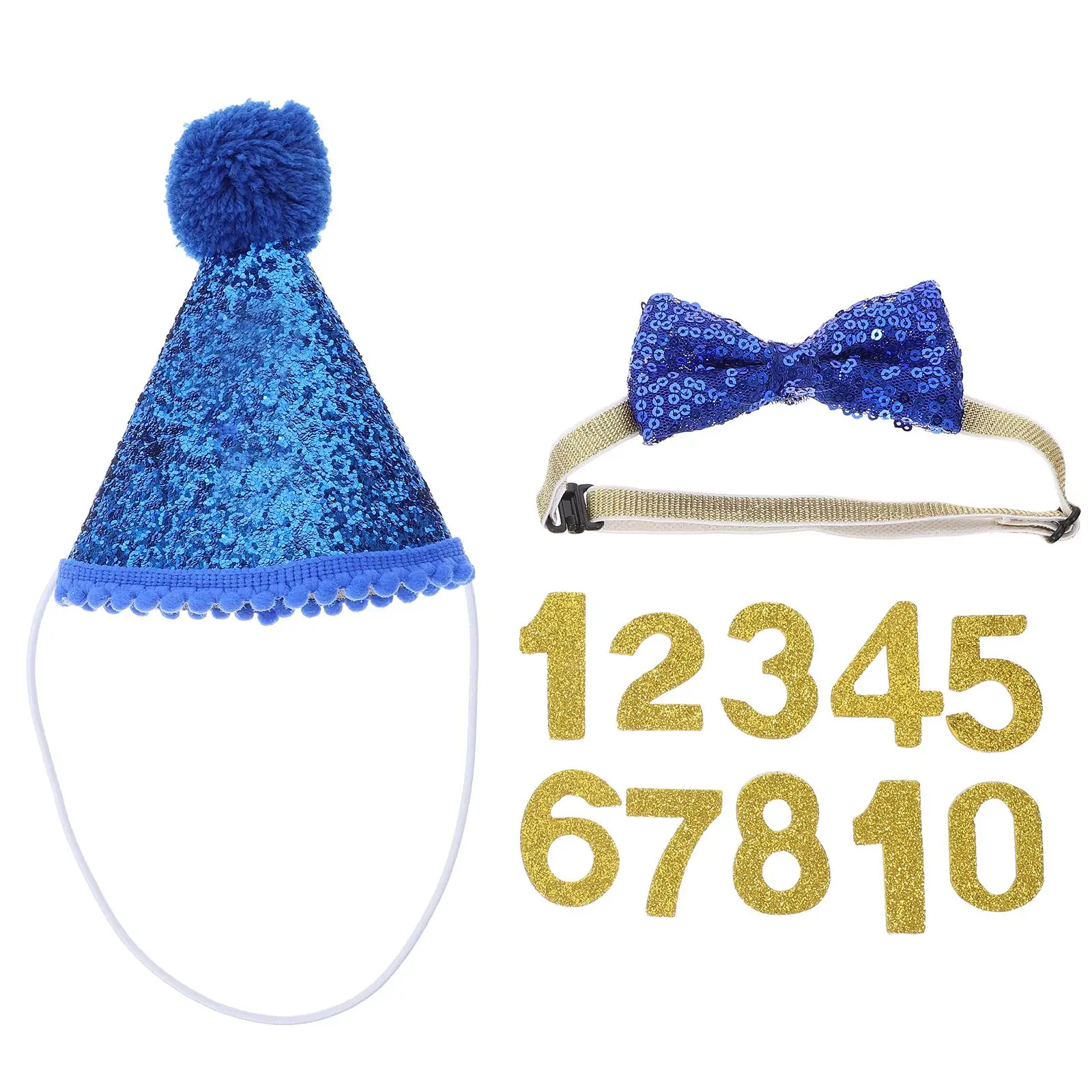 

Pet Party Decoration Hat Bow Tie Set Dog Hats Accessories Blue Bowtie Lightweight Adjustable Dog Birthday Supplies Small Pet