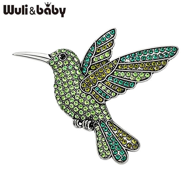 Wuli&baby Vintage Hummingbird Animal Brooches Pins For Women Unisex 4-color Rhinestone Flying Bird Office Party Brooch Pin Gifts