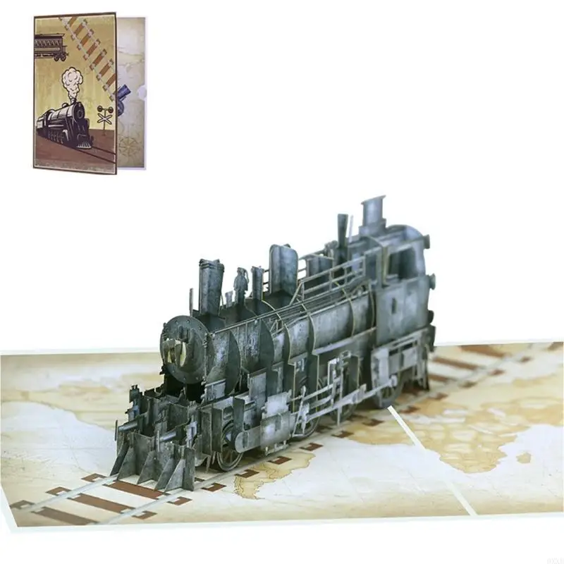 Artistic 3D Steam Train Popup Card with Envelope Handmade Birthday Greeting Card 0XXB