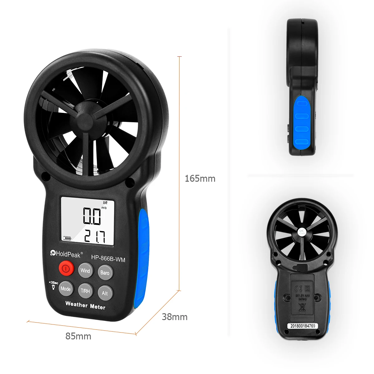 7-in-1 Wind & Weather Meter with Barometer, Altitude, Humidity Dew Point and Wind Chill 866B Digital Anemometer Outdoor