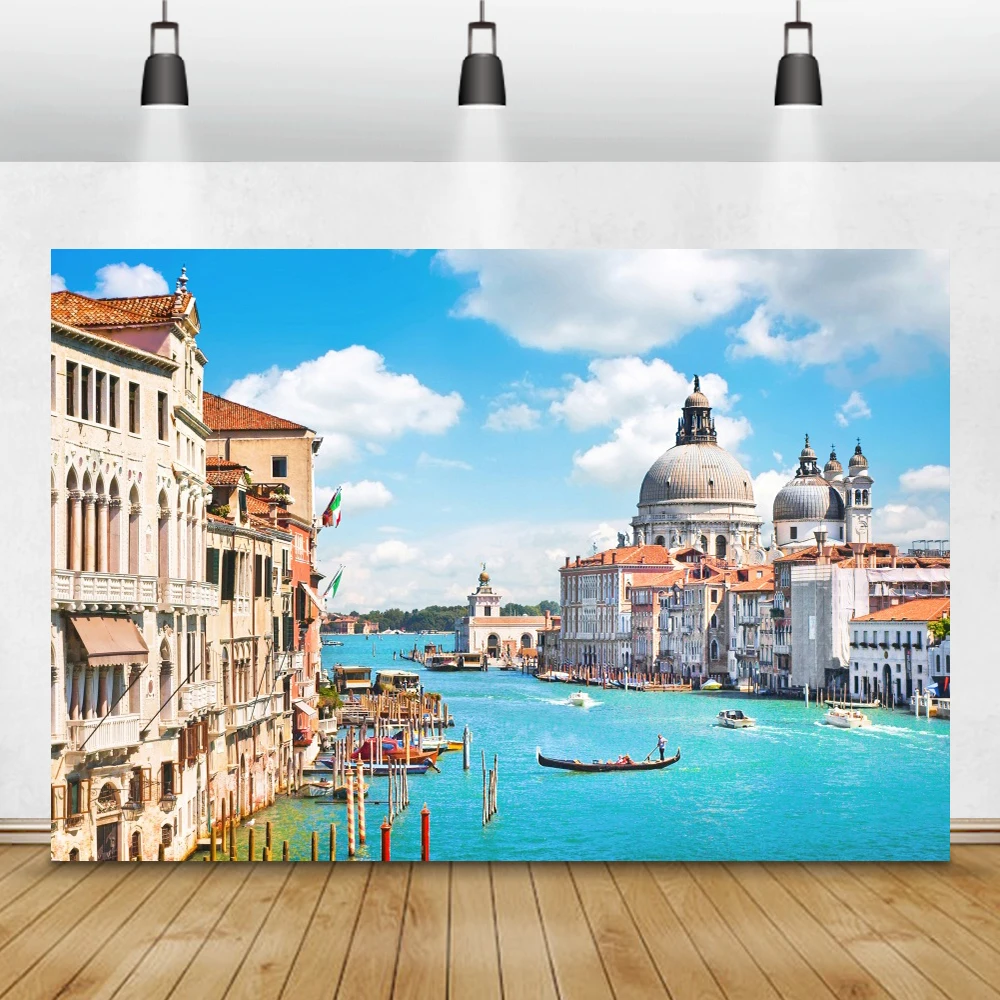 Venice Water City Town Buildings Boat Holiday Family Portrait Photography Backdrops Photo Backgrounds For Photo Studio