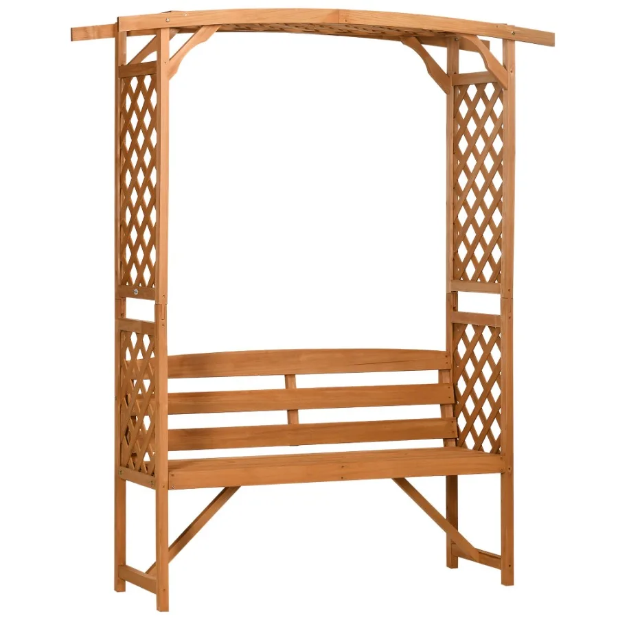 

Patio Garden Bench Arbor Arch with Pergola and 2 Trellises 3 Seat Natural Wooden Outdoor Bench for Grape Vines Climbing Plants