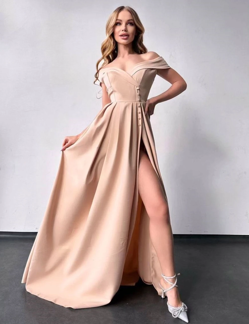 

Customized Intricate Jersey A-line Off-the-shoulder Long Dresses Prom Dresses Classic Exquisite Modern Style Pastrol Unisex Chin