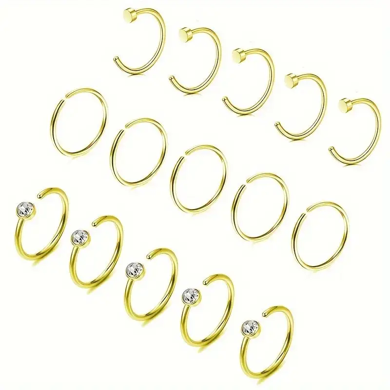 5 Pcs/15 Pcs Women's Nose Ring Set Stainless Steel Nose Bone Screw Ear Screen Cartilage Earring Hoop Nostril Piercing Jewelry