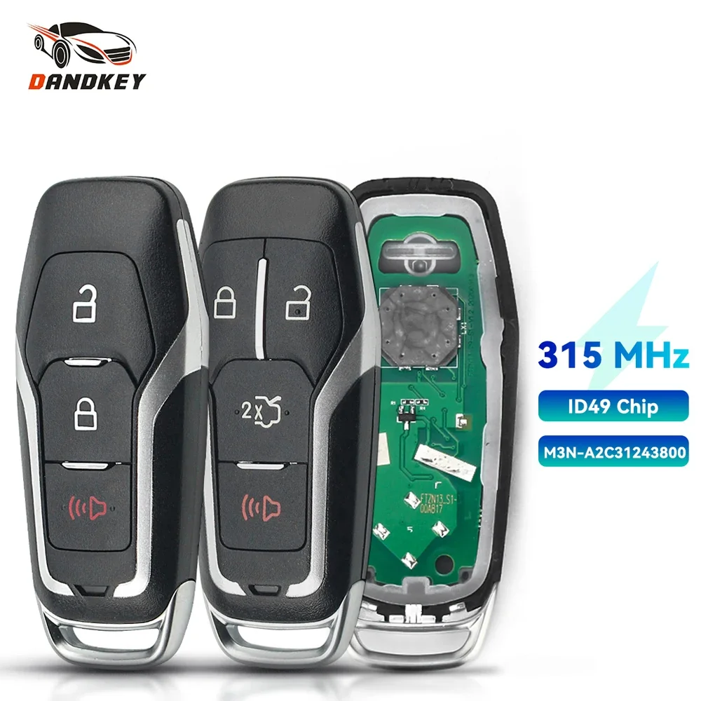 

Dandkey 315MHz /433MHz Smart Remote Car Key for Ford Edge Mustang Fusion Explorer 2015 2016 2017 DS7T-15K601-D M3N-A2C31243800