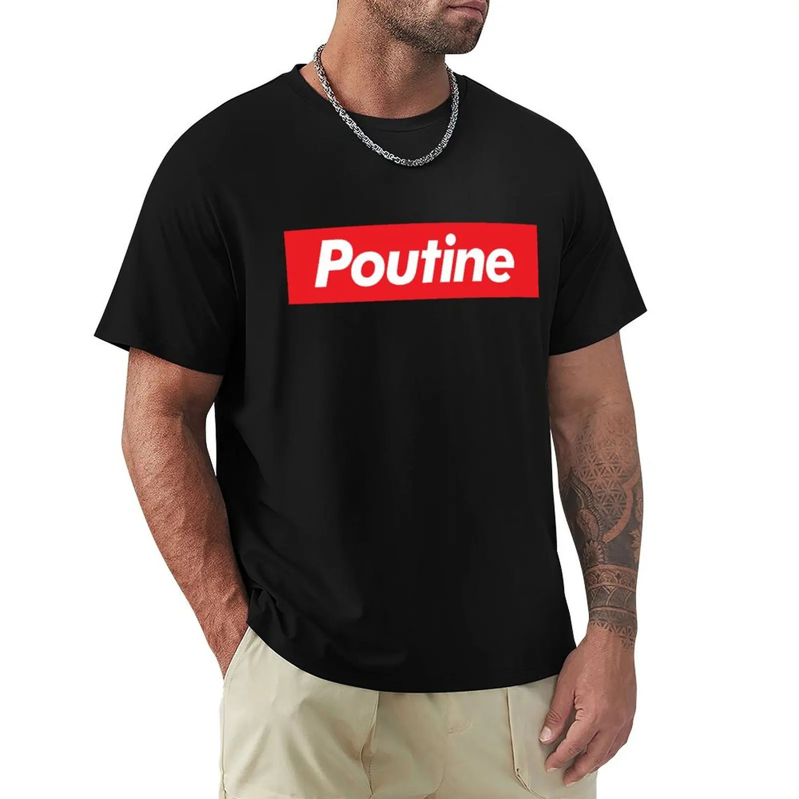 Poutine red and white parody T-Shirt Casual Graphic Print Tee