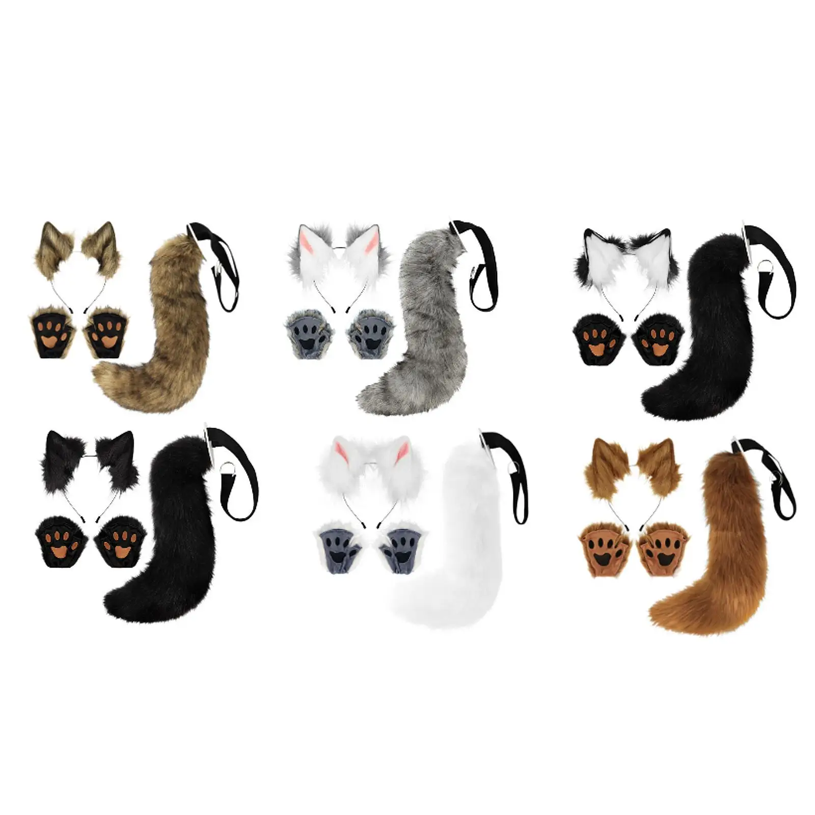 Fox Ears and Tail Set Cute Plush Beast Ears Tail Set for Night Club Birthday