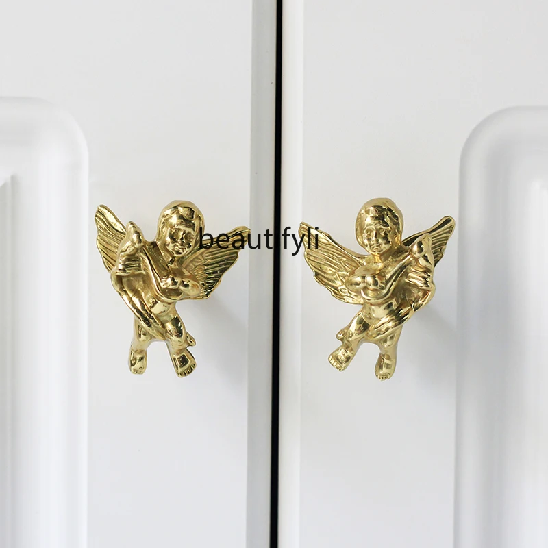 

GY French Brass Angel Handle Wall Hanging Mild Luxury Retro Gold Wall Decorations Clothes Hook Drawer Shoe Cabinet Door Handle
