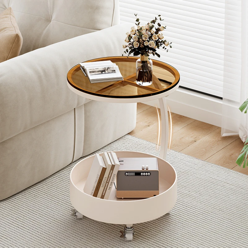 

Bedside Round Coffee Tables Mobile Side Luxury Glass Central Tables Modern Design Tavolino Da Salotto Couchtisch Furniture HD50