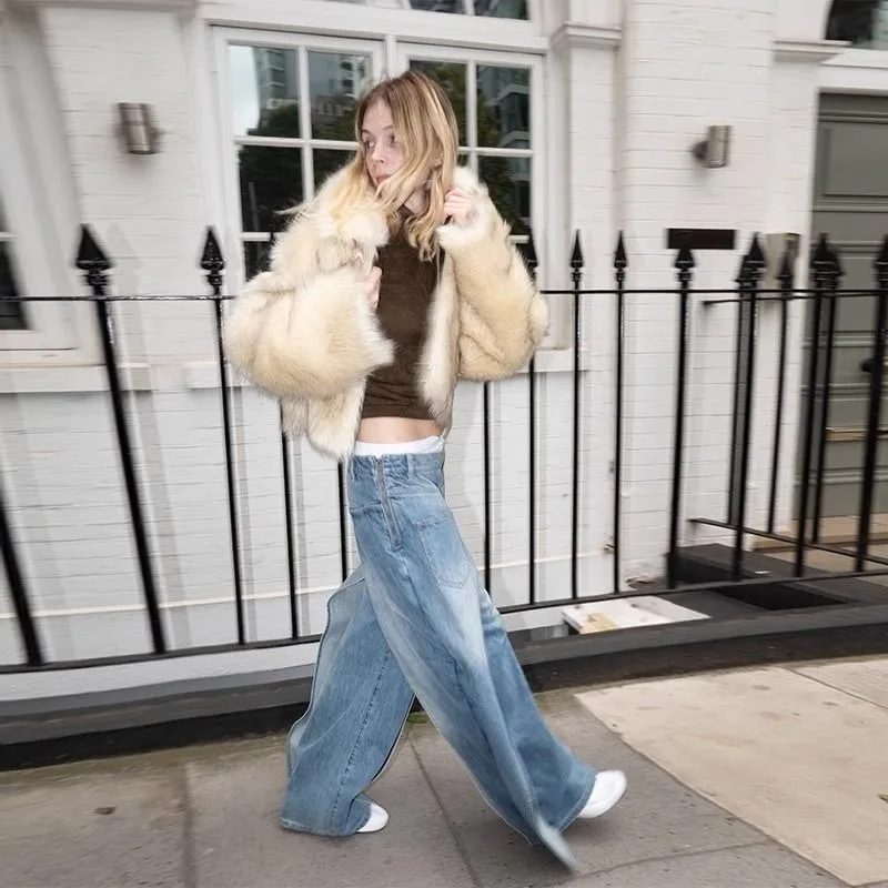تقليد الثعلب الفراء العشب معطف المرأة فضفاضة قصيرة الشتاء نمط جديد ساحة طوق صديقة للبيئة الفراء الراقية الشعور معطف #5