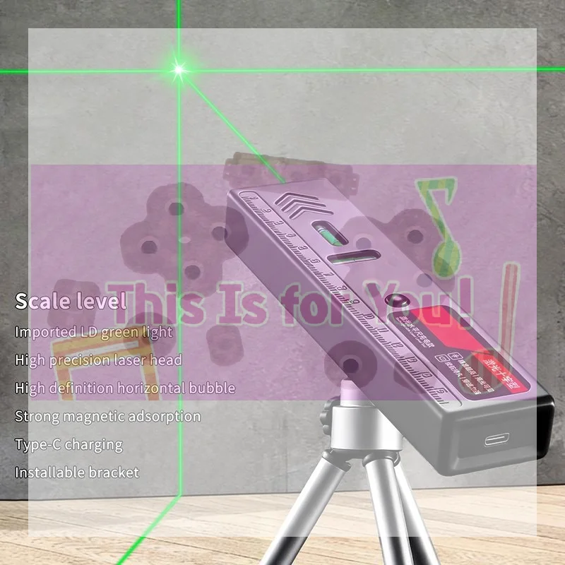 【MA】Green Cross-Line Laser Level with Strong Magnet for Indoor and Outdoor Use High Precision Leveling Tool with Type-C Chargin