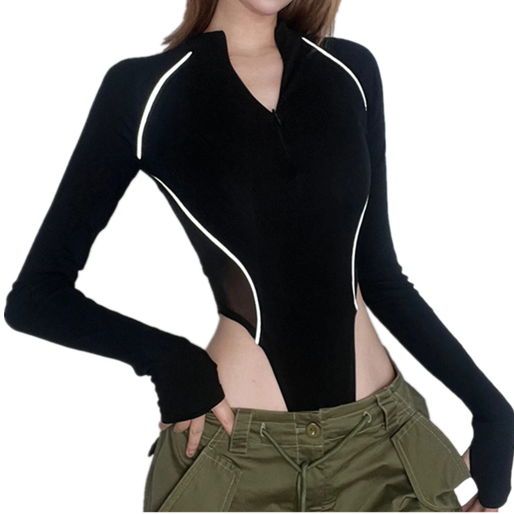 Bodysuit Women Sexy Slim Long Sleeve Bandage Body Feminino Polo-Neck Rompers Overalls Sexy Bodycon Jumpsuit