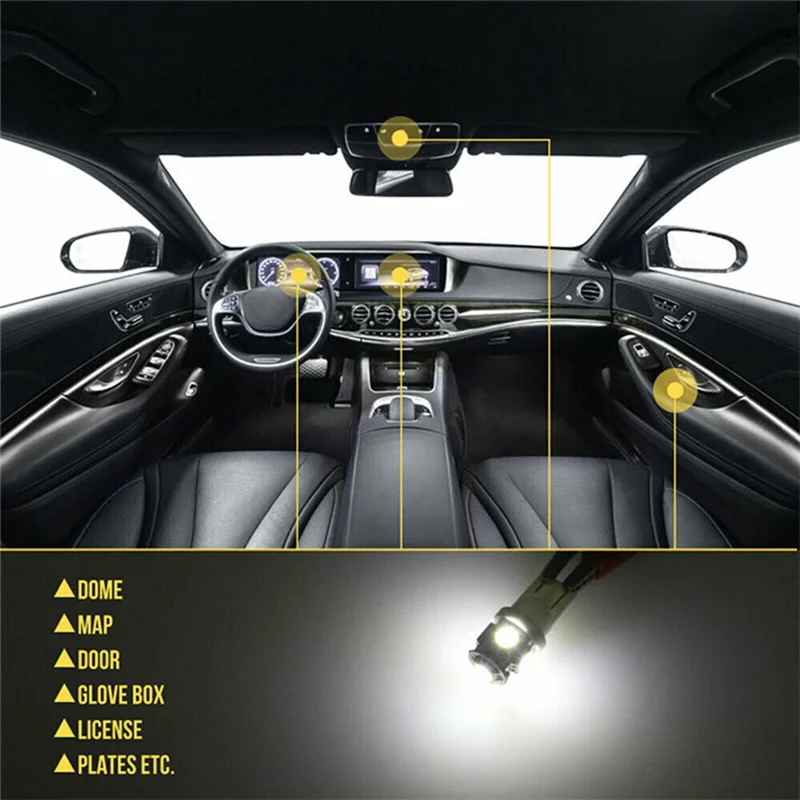 Kit di illuminazione interna a LED SMD da 42 pezzi T10 6000K Pacchetto di sostituzione targa cupola targa/luce di lettura-[Qahk]
