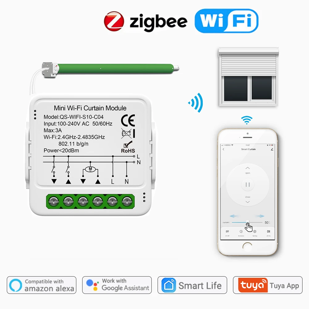 Tuya ZigBee WiFi Smart Curtain Switch Module for Roller Blinds Shutter Electric Motor Smart Life APP Work with Alexa Google Home