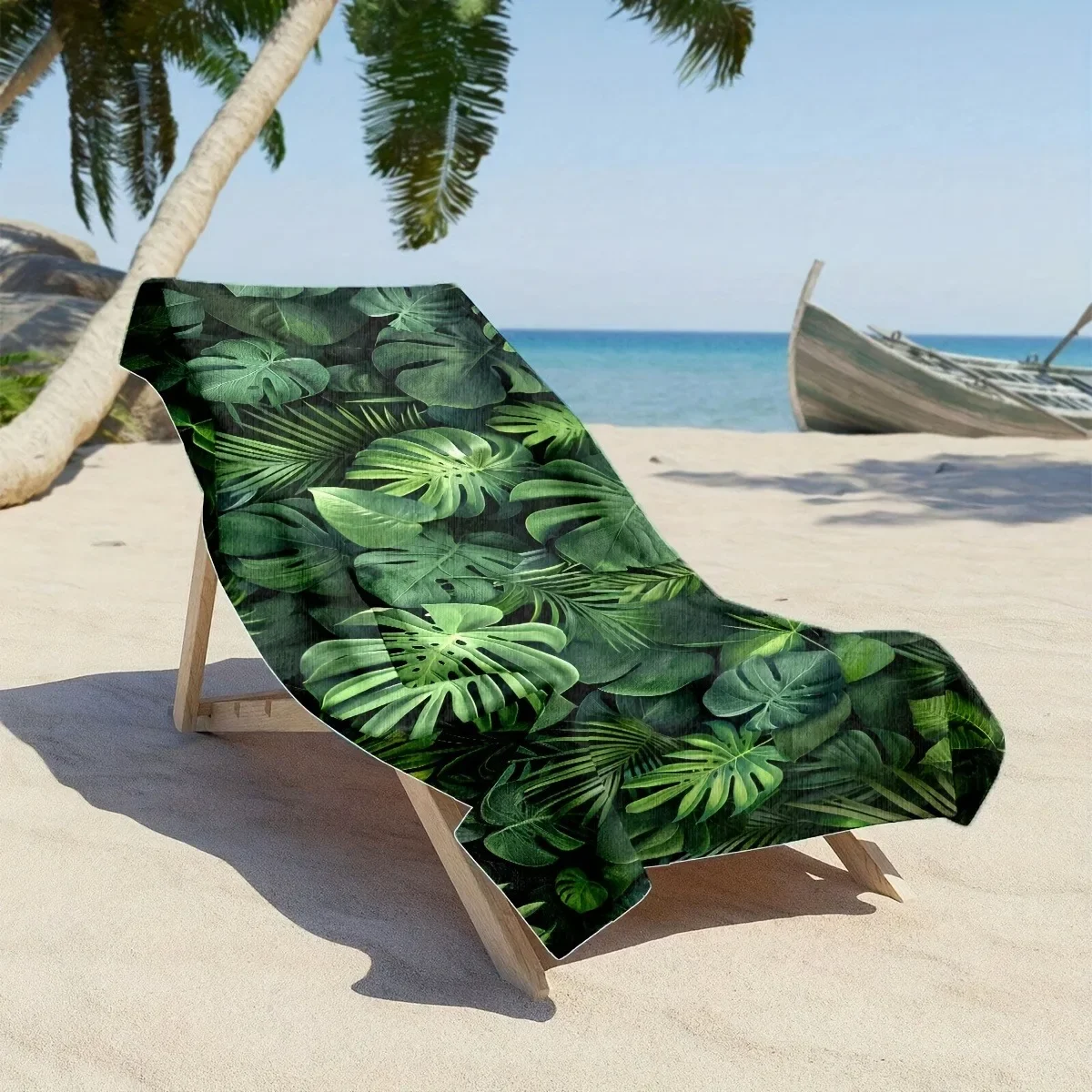 Tropical Leaf-Print Beach Towel: Immerse in Nature's Greenery by the Sea Suitable for towels, bath towels, beach towels
