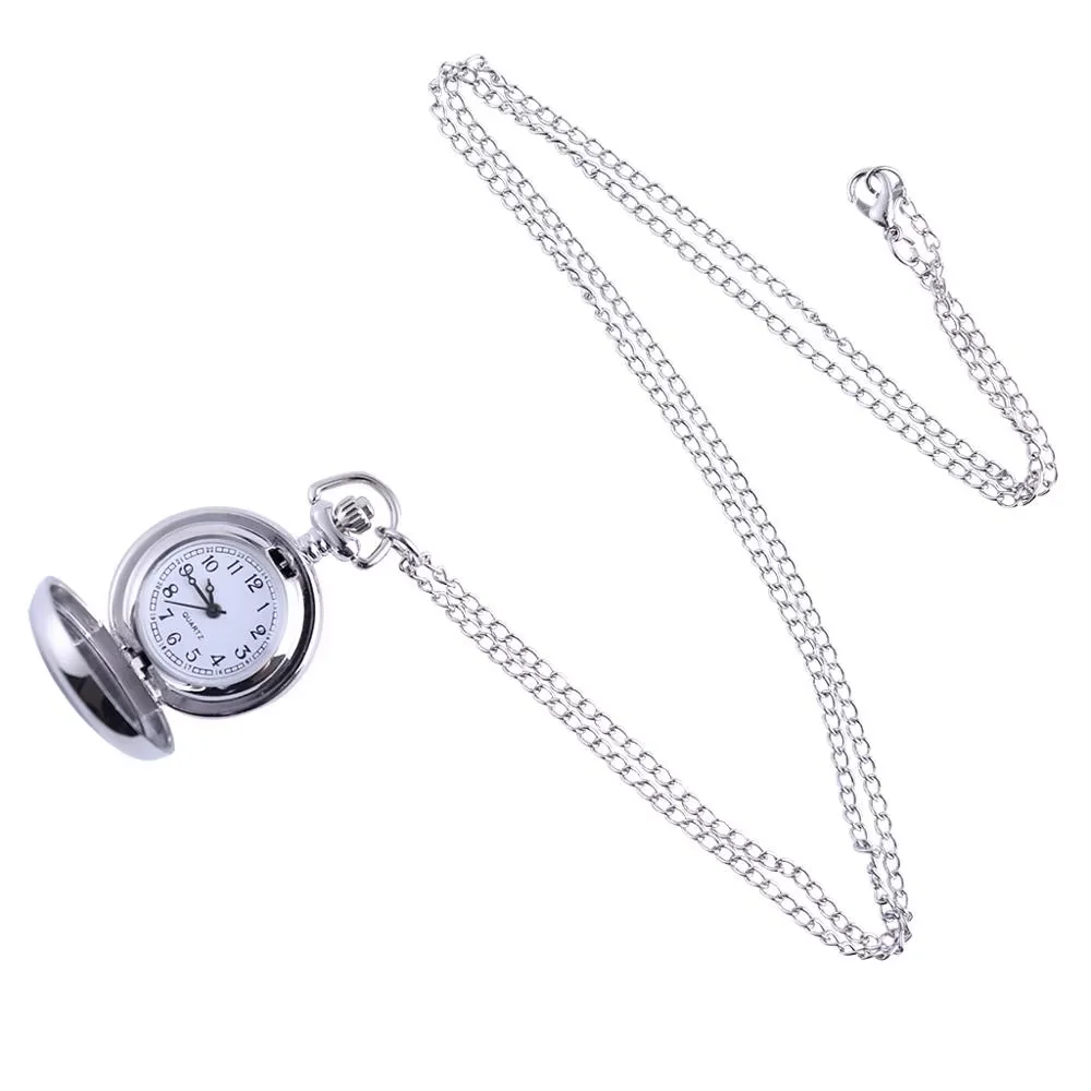 Silver low-key luxury two horses meaning success pattern mini open cover pocket watch with chain