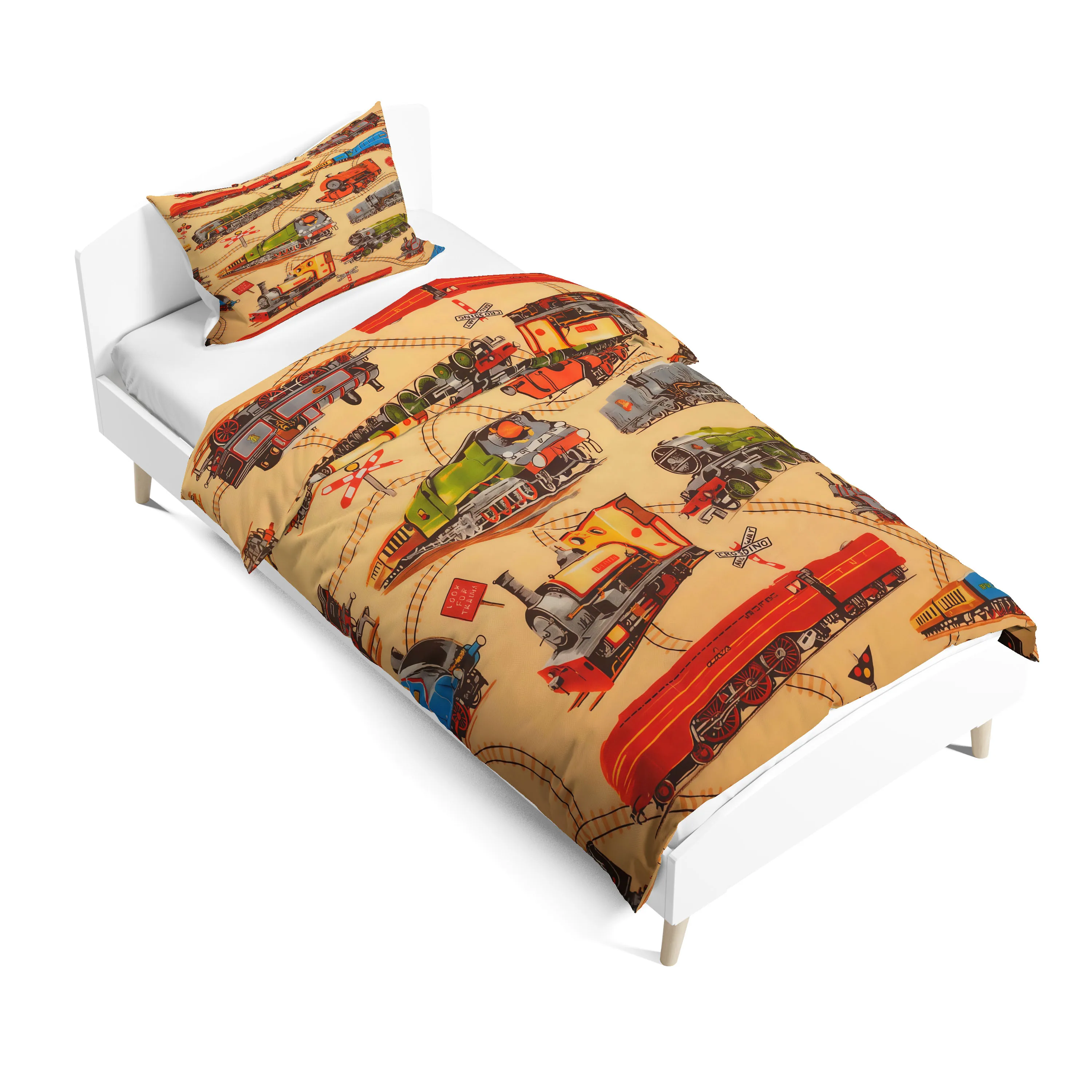 Steaming Train Children Duvet Cover Set  King Queen Double Full Twin Single Size Bed Linen Set