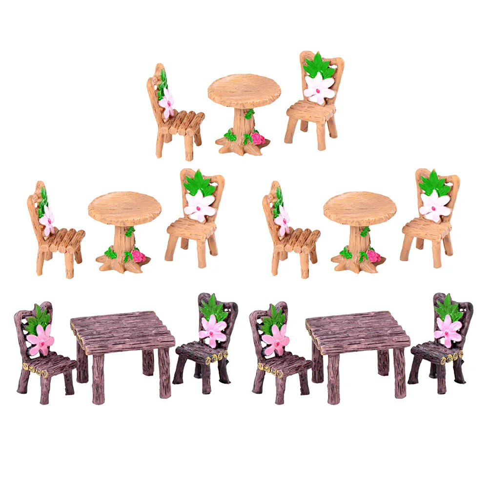 

5 Sets Wood Table Chairs Miniature naments Resin Crafts Home Decor Bonsai Desktop Adornment Christmas Gift Bright Color Bedroom