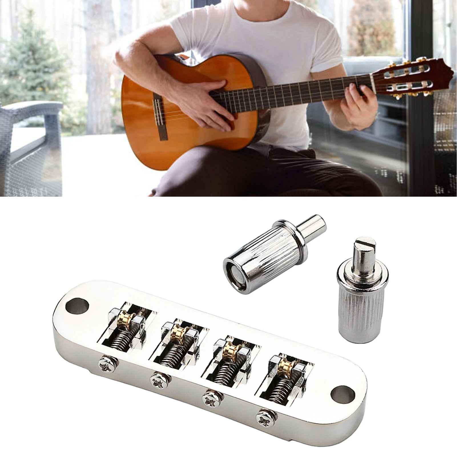 Ammoon Roller Saddle Bridge Replacement Lightweight 4 String Guitar Bridge for Bass Guitar Metal Guitar Bridge Replacement