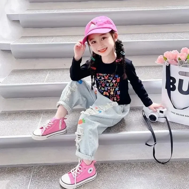 Kids Girls Clothing Set New Baby Summer Fashion T-shirt Pants 2 Piece 2024 Korean Children Girls' Jeans Sets baby girl clothes