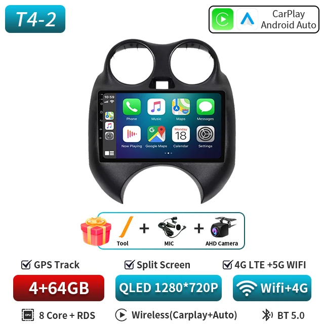 Voor Nissan Maart MICRA 2010 2011 2012 2013 Android 16 Autoradio Audio video multimedia Speler GPS Navigatie 8 + 128G Carplay Auto