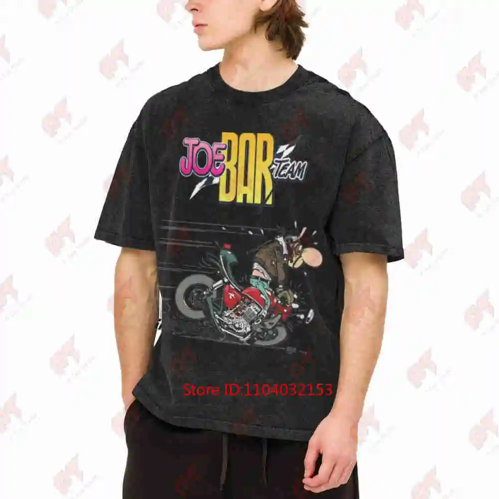 Joe Bar Team Motorcycle Cartoon Vintage Washed Tee Pure Cotton T-Shirt