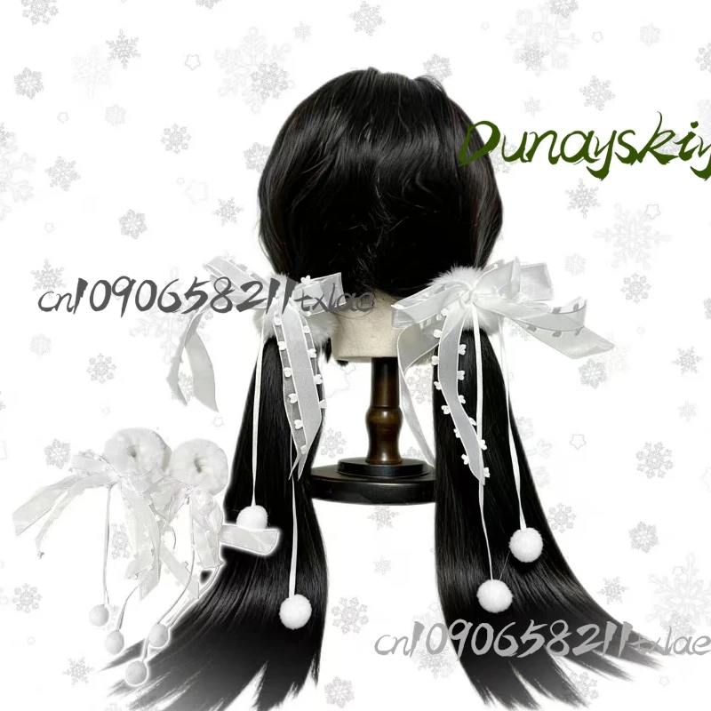 

Jirai Kei Japanese Love Ribbon Ball Pure White Ribbon Bow Plush Hair Rope Headband Kawaii Party Daily Carnival Gifts Halloween