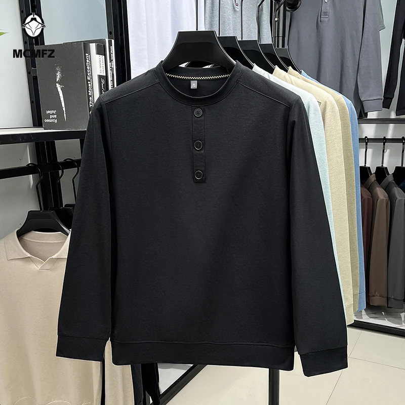 Mens Long Sleeve Henley Neck Shirt Casual Button Placket Top Men Business Office Wear Breathable Slim Fit Pullover