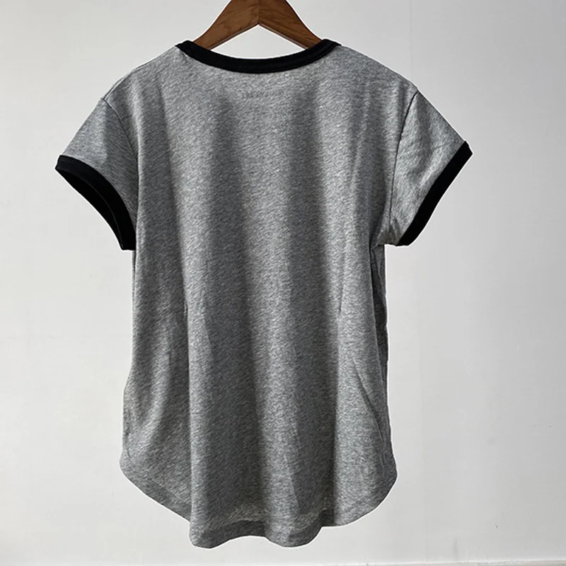 رمادي تي شيرت المرأة طاقم الرقبة القطن تيز سيدة عادية الشيطان دمية تي شيرت الإناث قصيرة الأكمام البلوز فضفاض الصيف الكتان المحملة #4