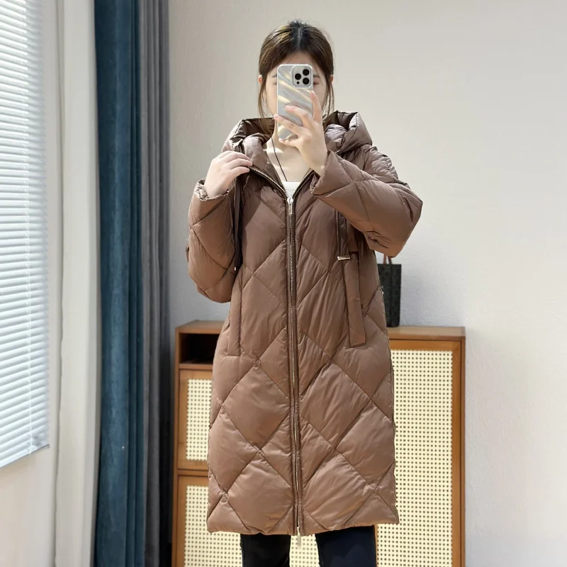 Hooded coats down Casual winter jackets woman 2024  thickened Warm parka lozenge Windproof Down jackets Loose Winter coat female