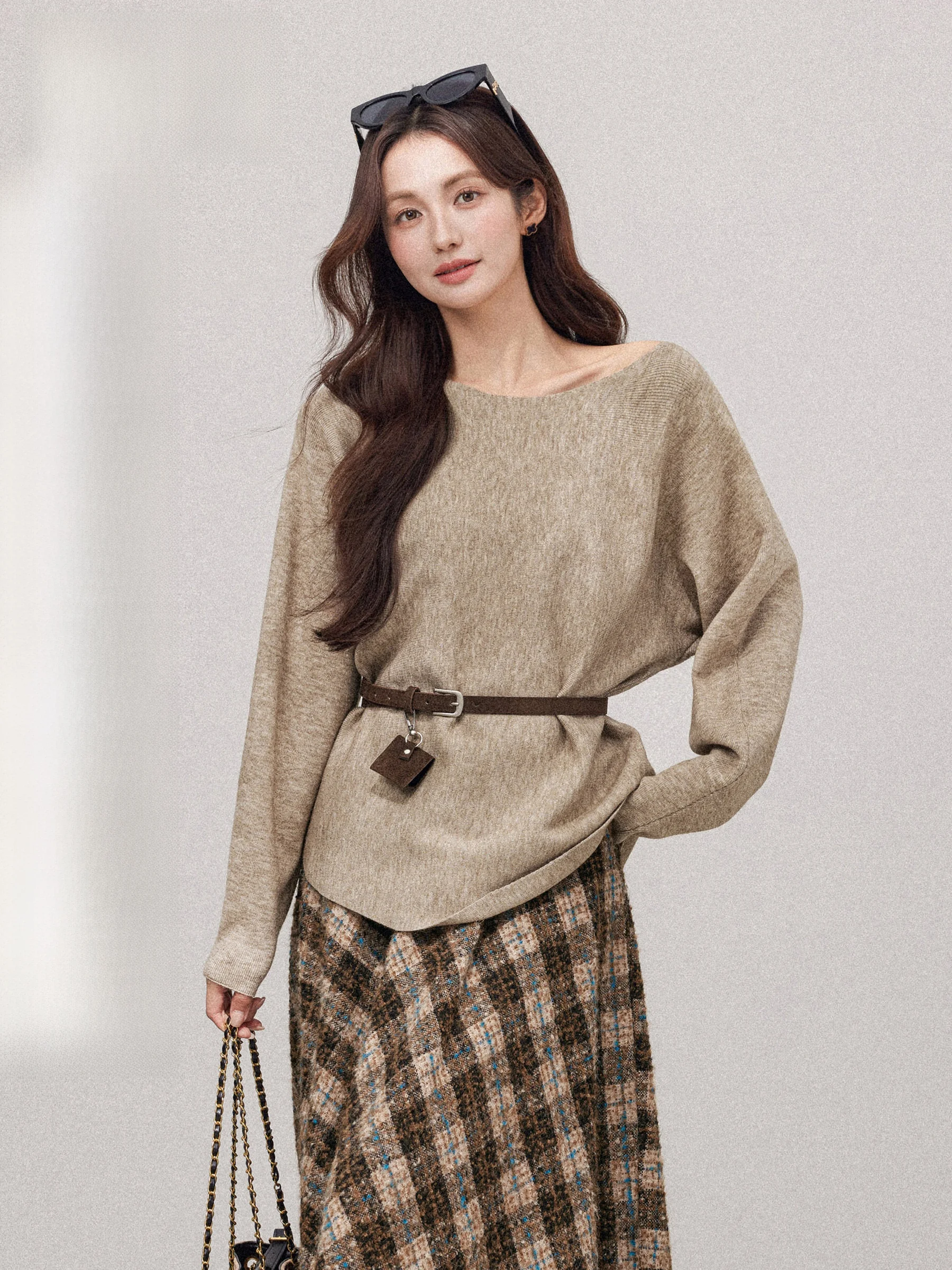 

Свободный вязаный свитер женский осенне-зимний в корейском стиле, модный, с завязками на талии, утягивающий, на одно плечо