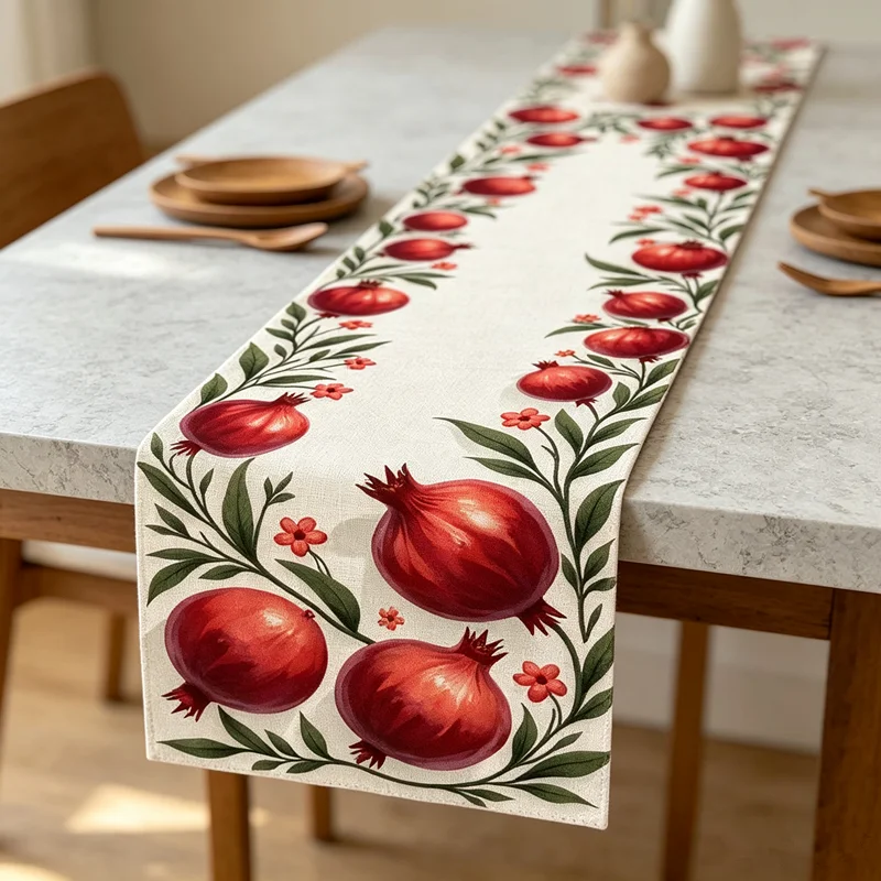 1 PC Rosh Hashanah Table Runner Pomegranate Print Jewish New Year Dining Table Decor Judaica Home Party Table Decoration