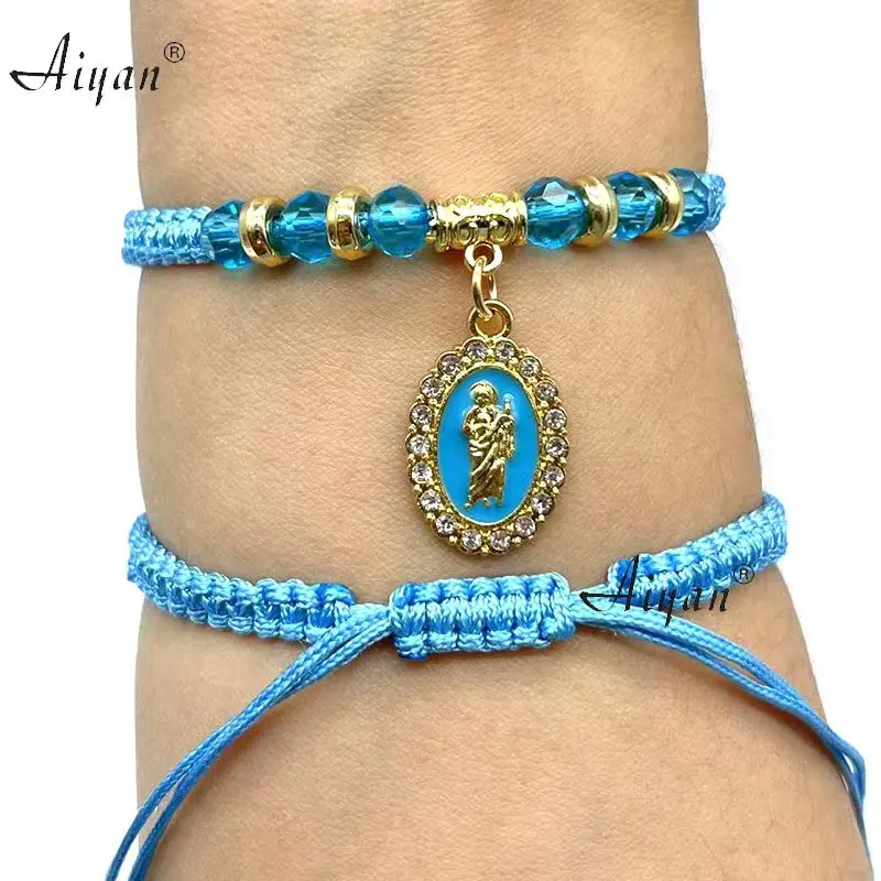 

12Pieces Crystal Hanging One Hole St.Jude Drip Oil Nylon Line Woven Bracelet Prayer Or Have Protection Effect As Gifts