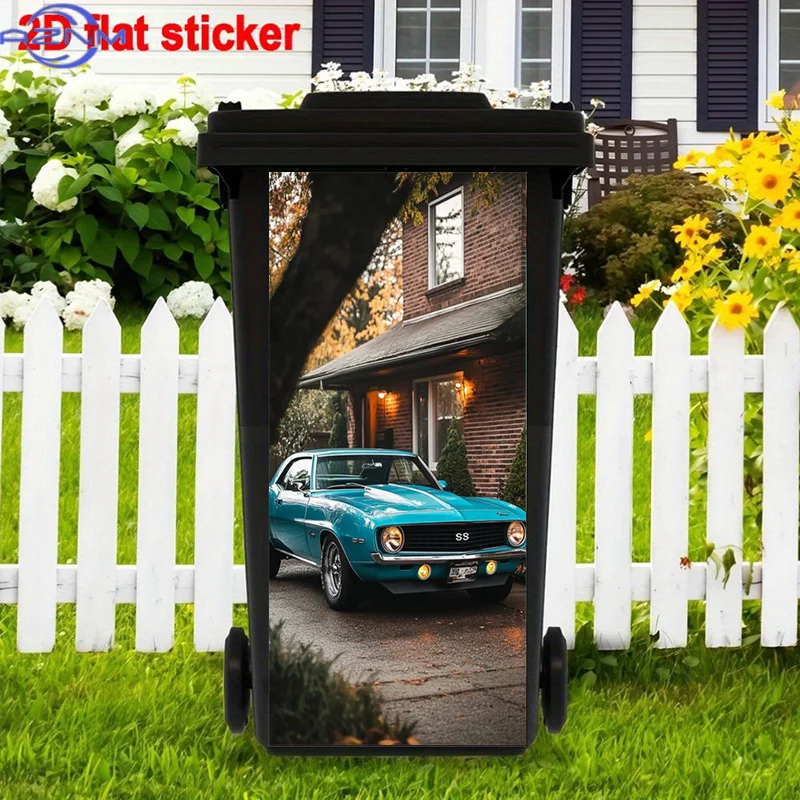 Vintage Muscle Car Trash Can Sticker Decoration, Classic American Car Stickers, Retro Stickers, Look Trash Can Mural