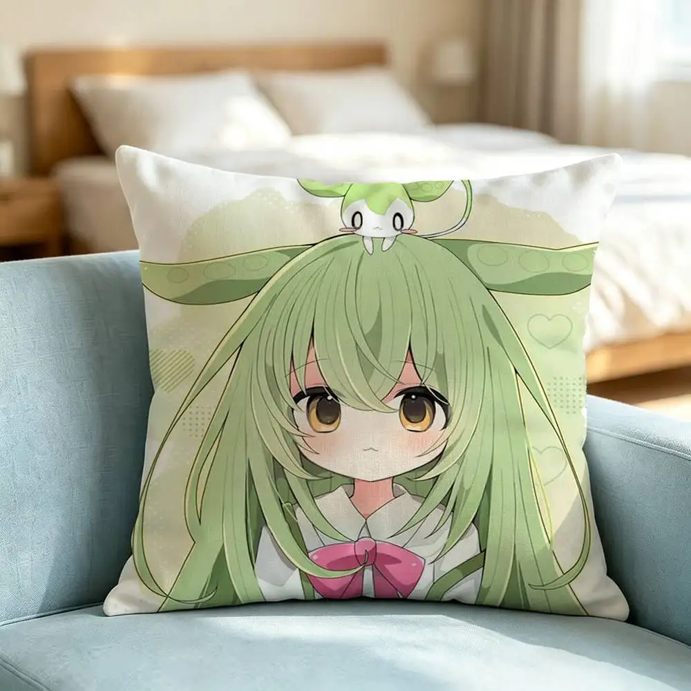 Zundamons Cute C-Cartoon Pillow Case Square Double-Sided Sofa Cushion Cover Bedroom Bedside Pillow Gift