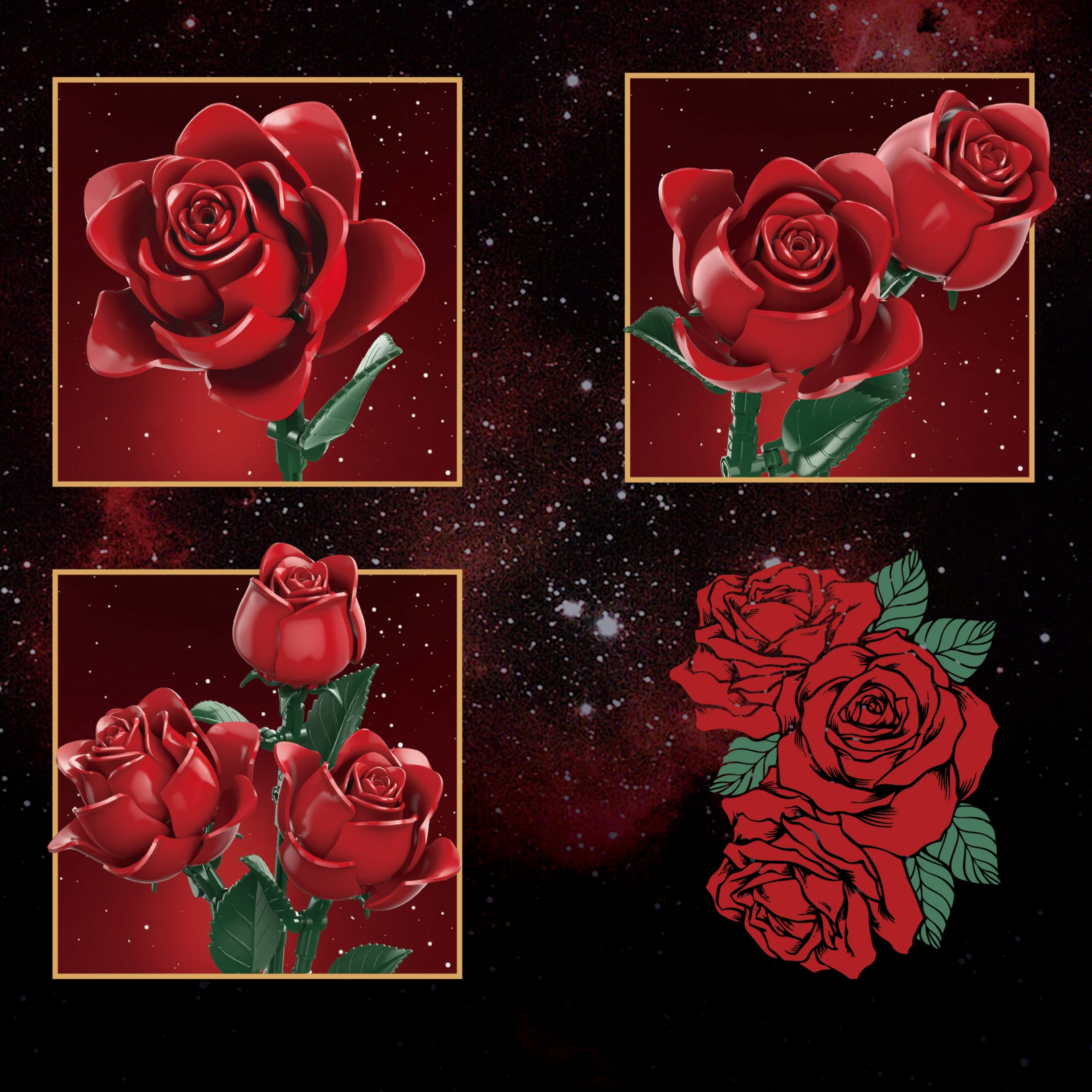 Red Rose Building Blocks Set, Home Decor Flower Building Block Model, suitable for Valentine's Day and Women's Day gifts.