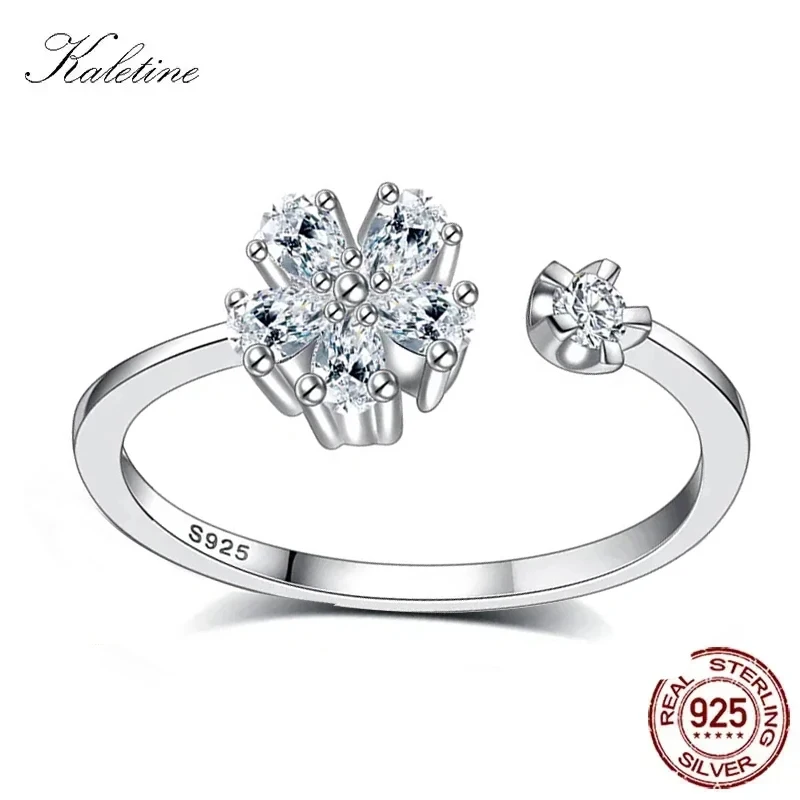 

KALETINE Цветочные кольца с открытым пальцем, кольца из стерлингового серебра 925 пробы, милое ослепительное кольцо с цирконием для женщин, ювелирные изделия из настоящего серебра