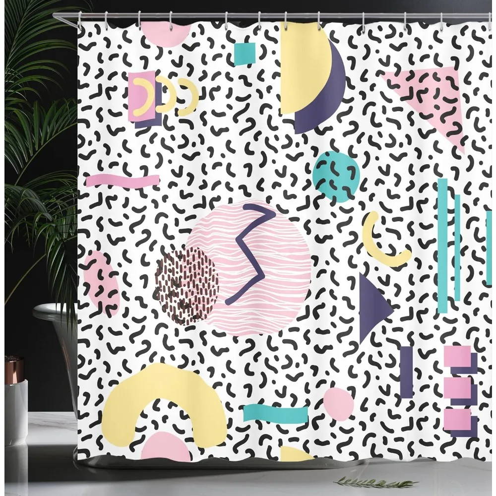 ستارة حمام هندسية مستوحاة من الرجعية: ديكور حمام من القماش بنمط نصف قمر ومثلث