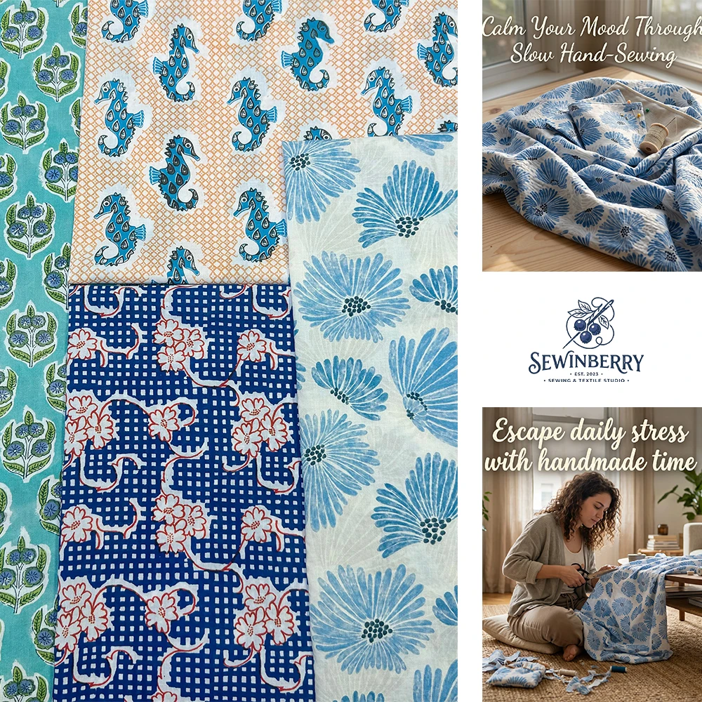 Pastoral Blue Daisy Cotton Fabric Stress-Relief DIY Sewing Material For Dress Blouse Pillow Cover Patchwork Quilt And Handmade
