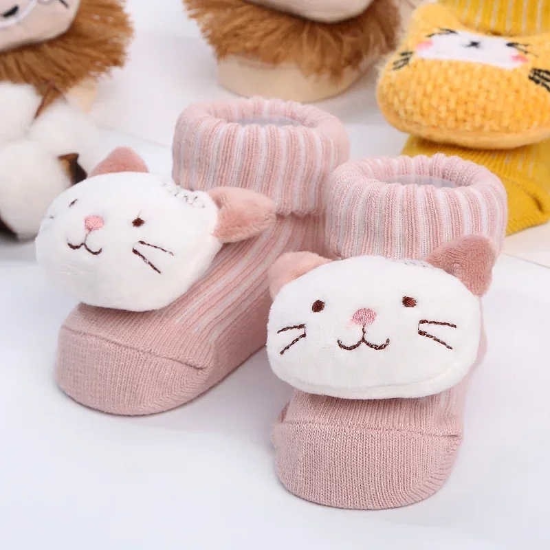 Meias de Algodão Kawaii Meias Macias para Recém-Nascidos, 3D Cartoon Animal Meias Boneca Criança Chão para Meninos e Meninas