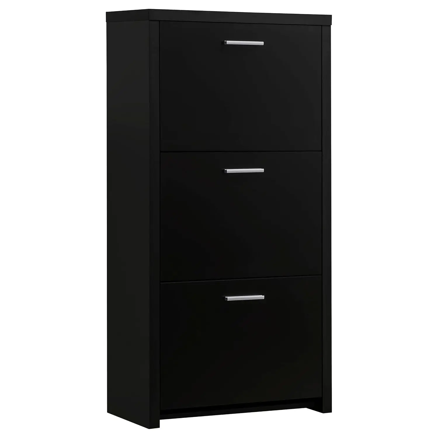 Wide 3-Drawer Flip Down Shoe Cabinet Chrome Handles, Two Tiers Per Drawer, Entryway Storage 23.5 Inch Black, Customized