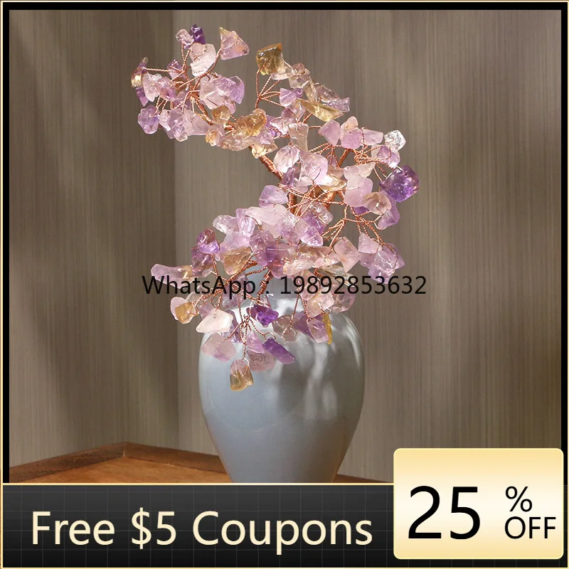 L3-18 Natural Purple Citrine Crystal Lucky Tree Fortune Tree Money Tree Ceramic Crystal Ornament