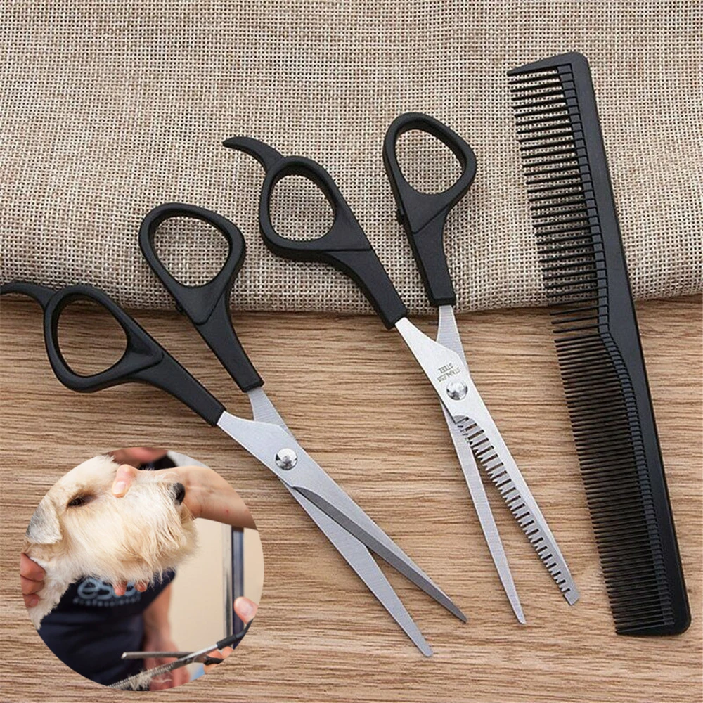 3Pcs/set Safty Pet Grooming Scissors Comb Professional Stainless Steel Dog Hair Scissors Pets Grooming Shears Tool Portable Set